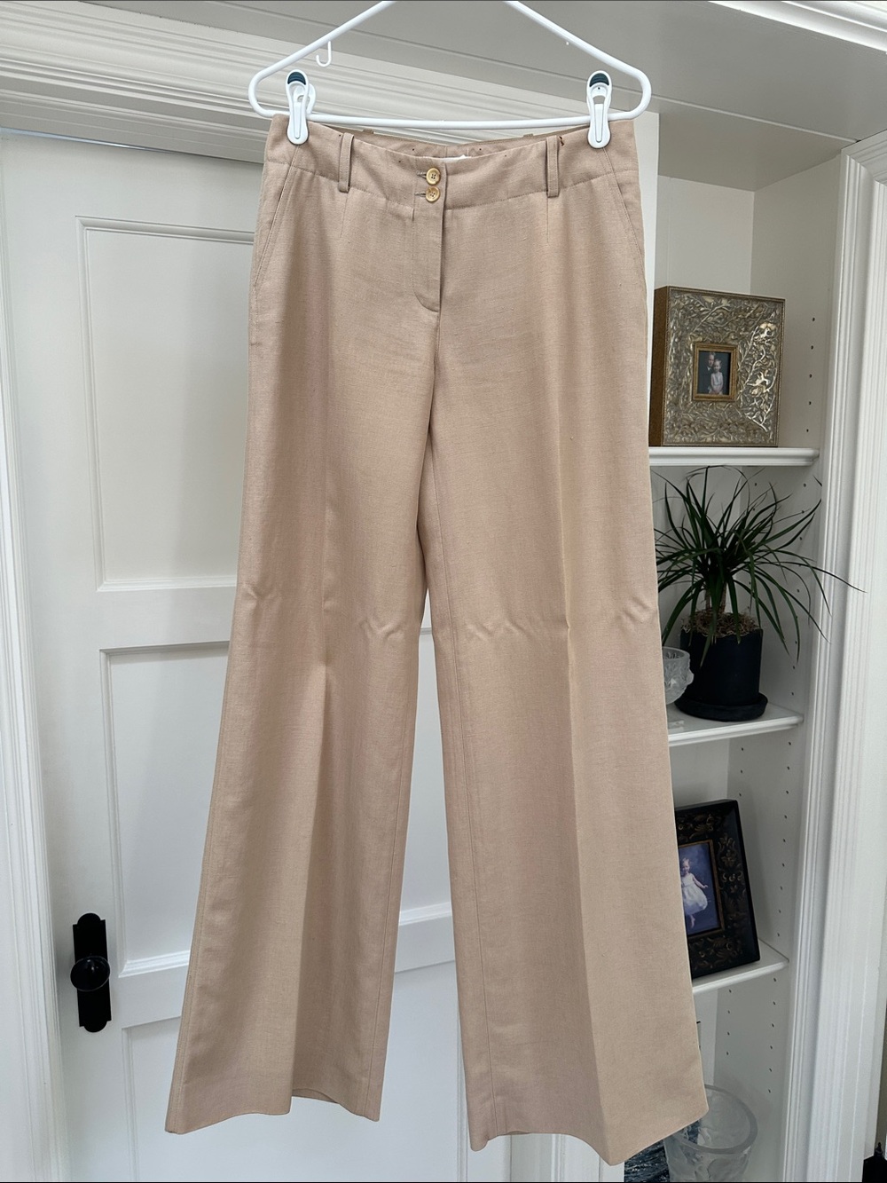 Celine Beige Wide-Leg Trousers with Gold Buttons